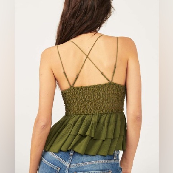 Free People | Olive Sparrow Crochet Lace Adella Ruffle-Hem Camisole M - Picture 2 of 5